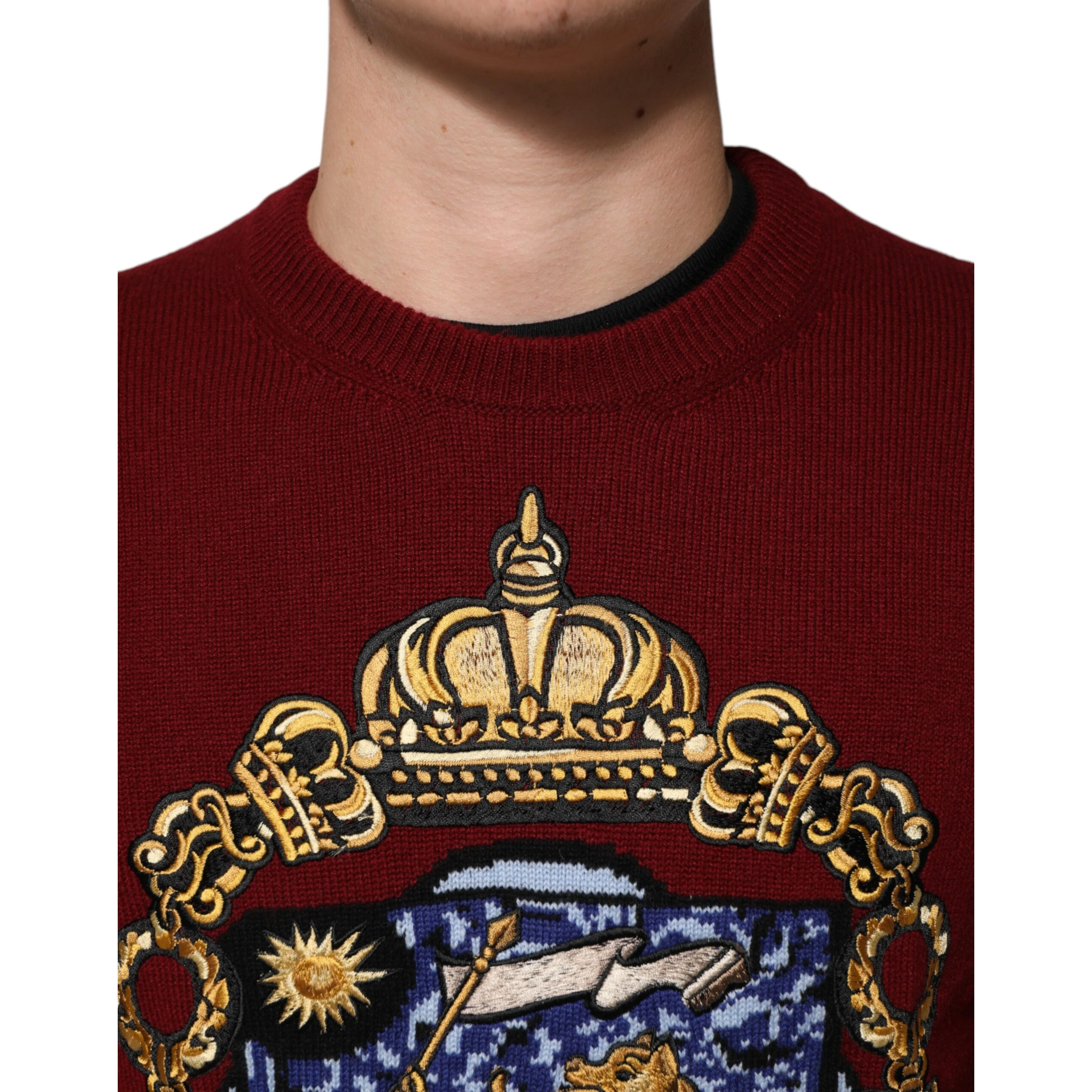 Burgundy Cashmere Lion Crest Pullover Sweater