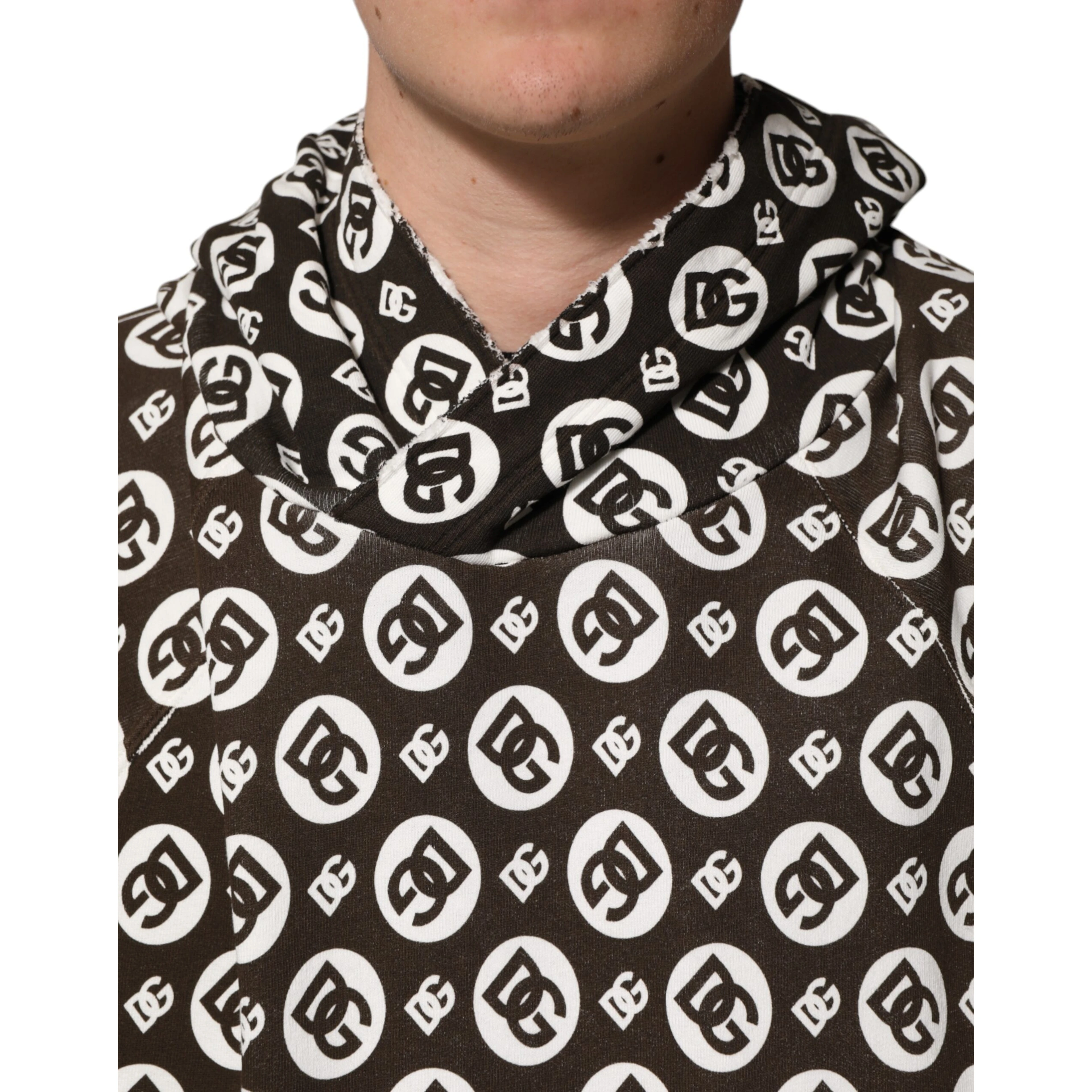 Brown White DG Logo Short Hoodie Sweater