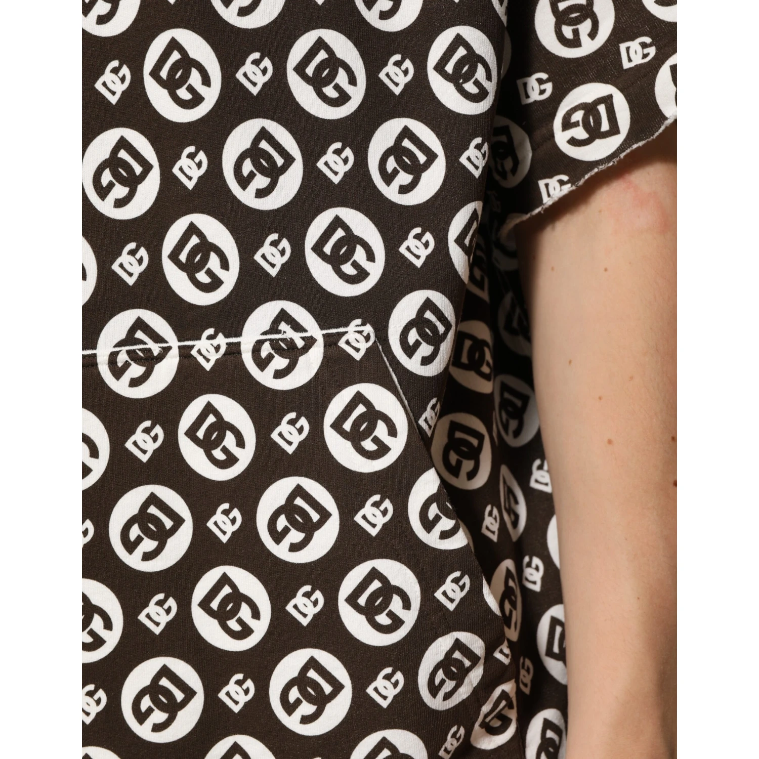 Brown White DG Logo Short Hoodie Sweater