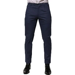 Blue Cotton Tapered Men Formal Trousers Pants