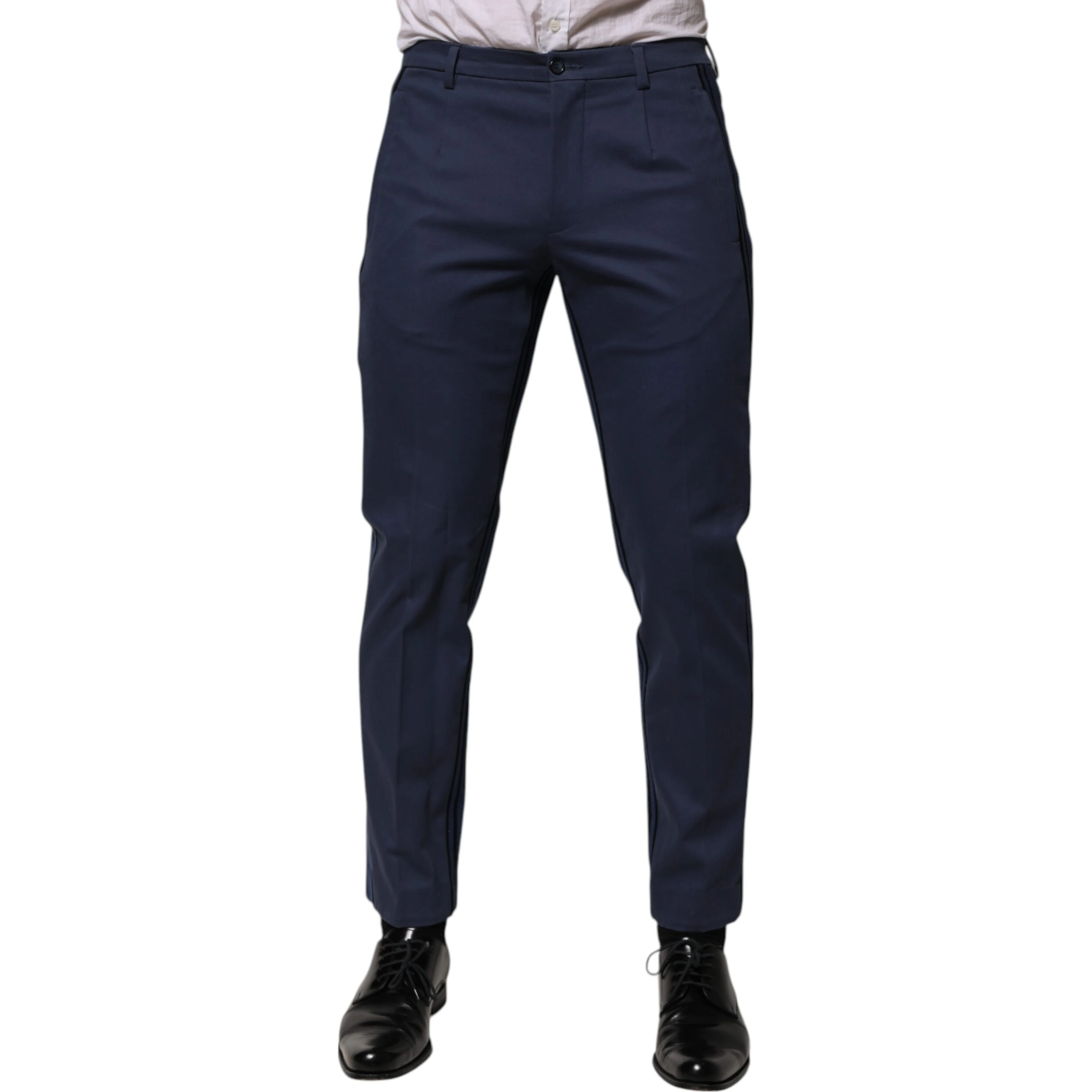 Blue Cotton Tapered Men Formal Trousers Pants