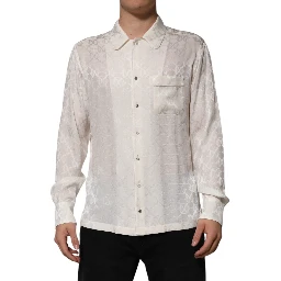 White Silk DG Logo Print Long Sleeves Shirt