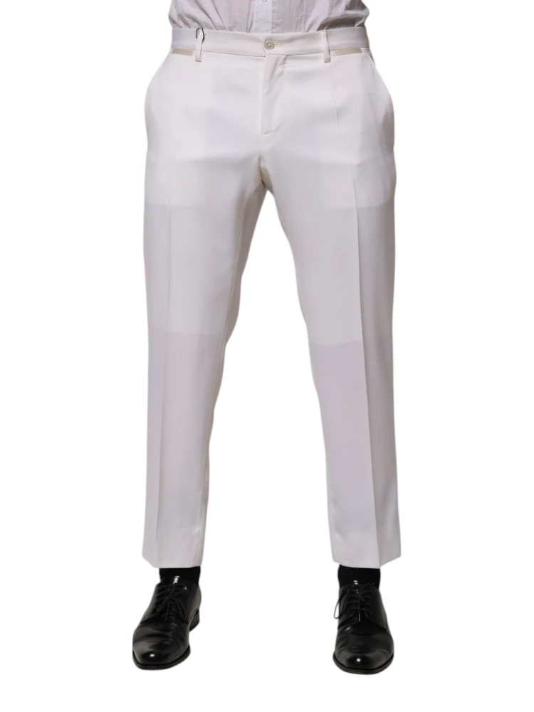 White Polyester Tapered Formal Trouser Pants
