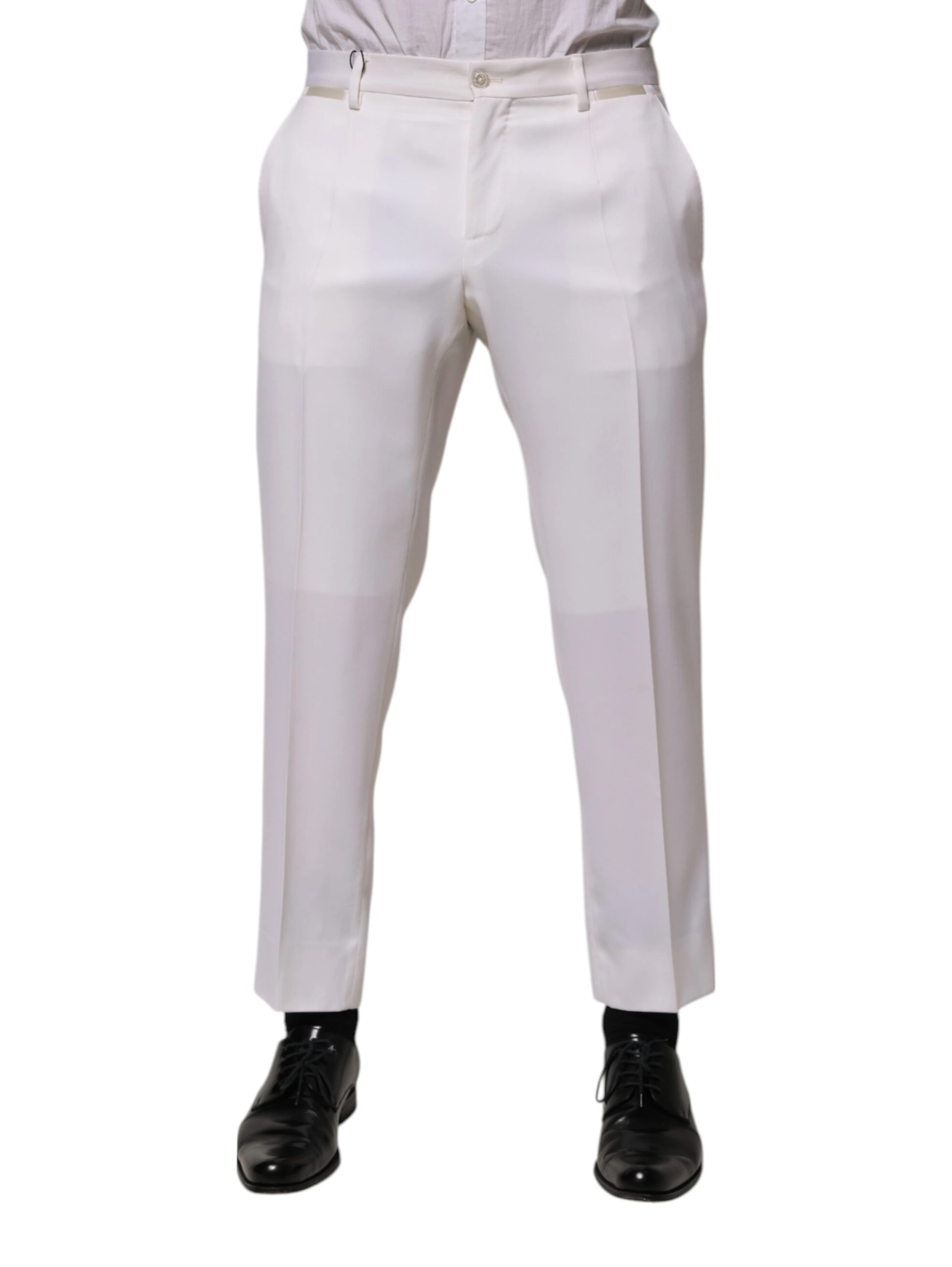 White Polyester Tapered Formal Trouser Pants