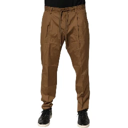 Brown Cotton Chino Mid Waist Men Jogger Pants
