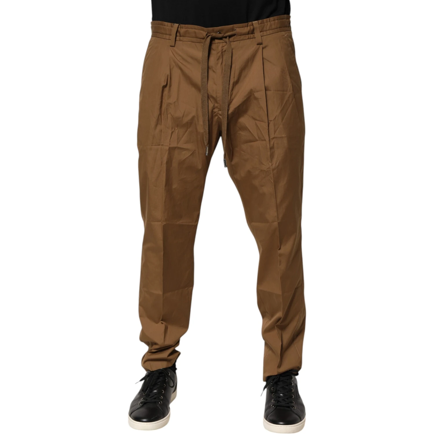 Brown Cotton Chino Mid Waist Men Jogger Pants