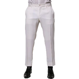 White Polyester Tapered Formal Trouser Pants