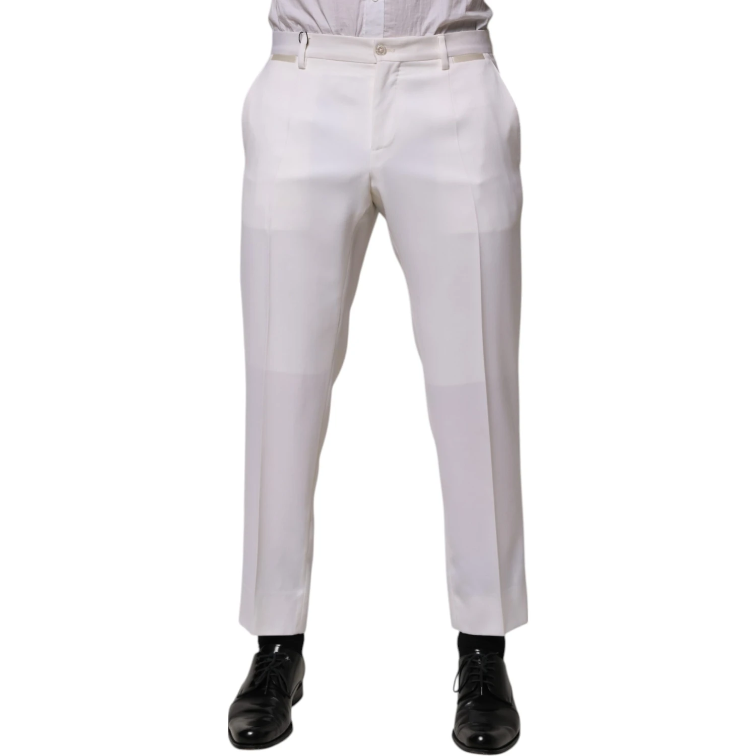 White Polyester Tapered Formal Trouser Pants