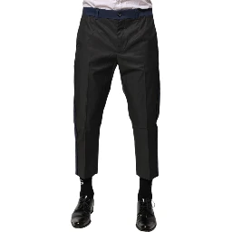 Gray Blue Cotton 3/4 Chinos Crop Trouser Pants
