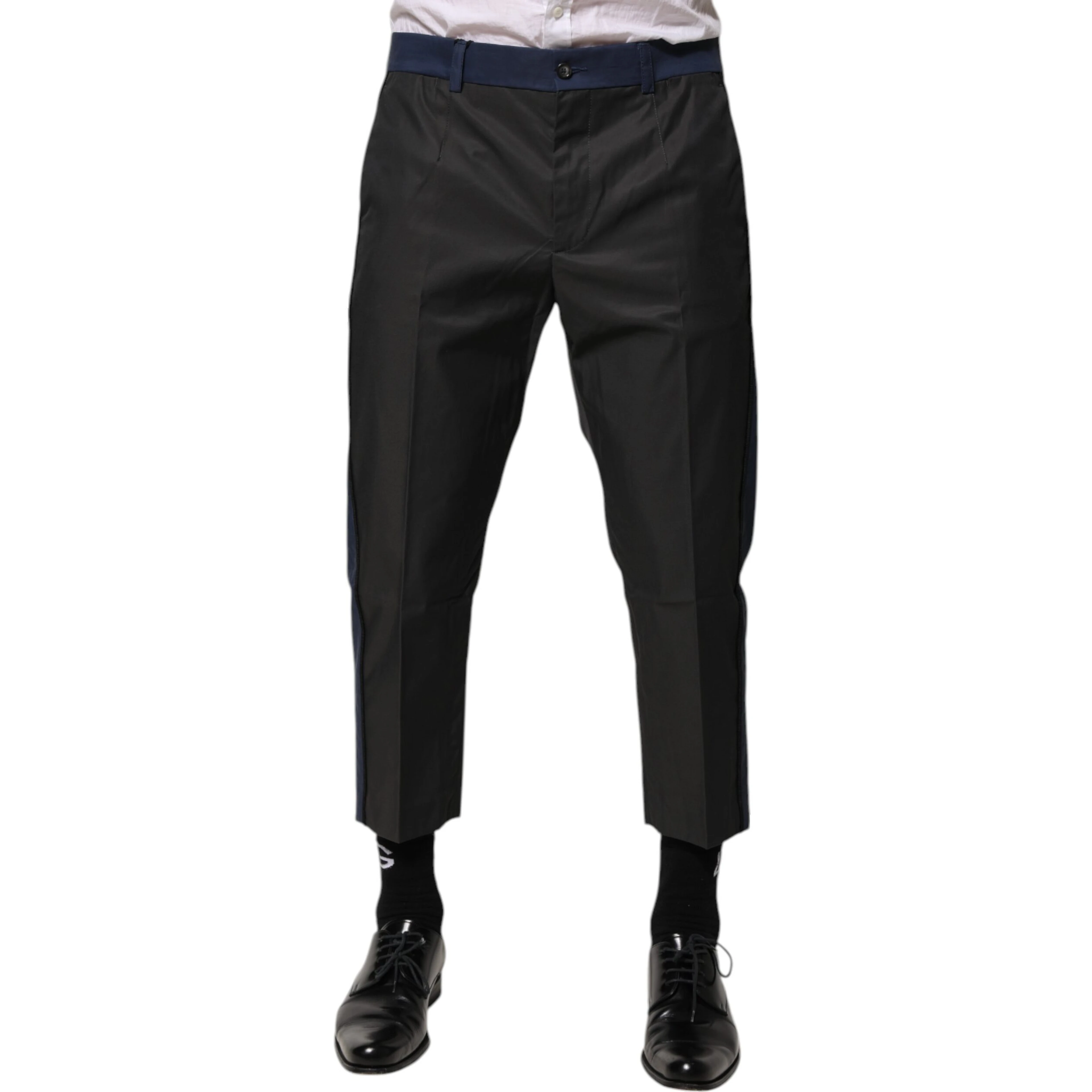 Gray Blue Cotton 3/4 Chinos Crop Trouser Pants