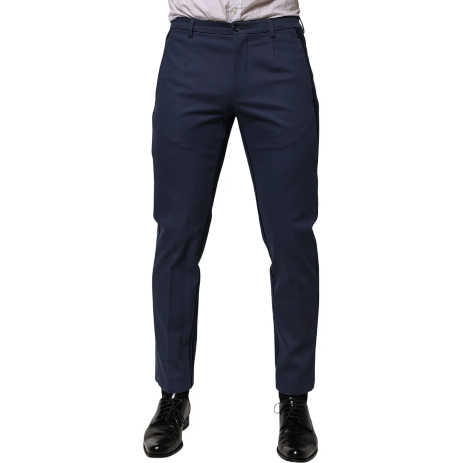 Blue Cotton Tapered Men Formal Trousers Pants