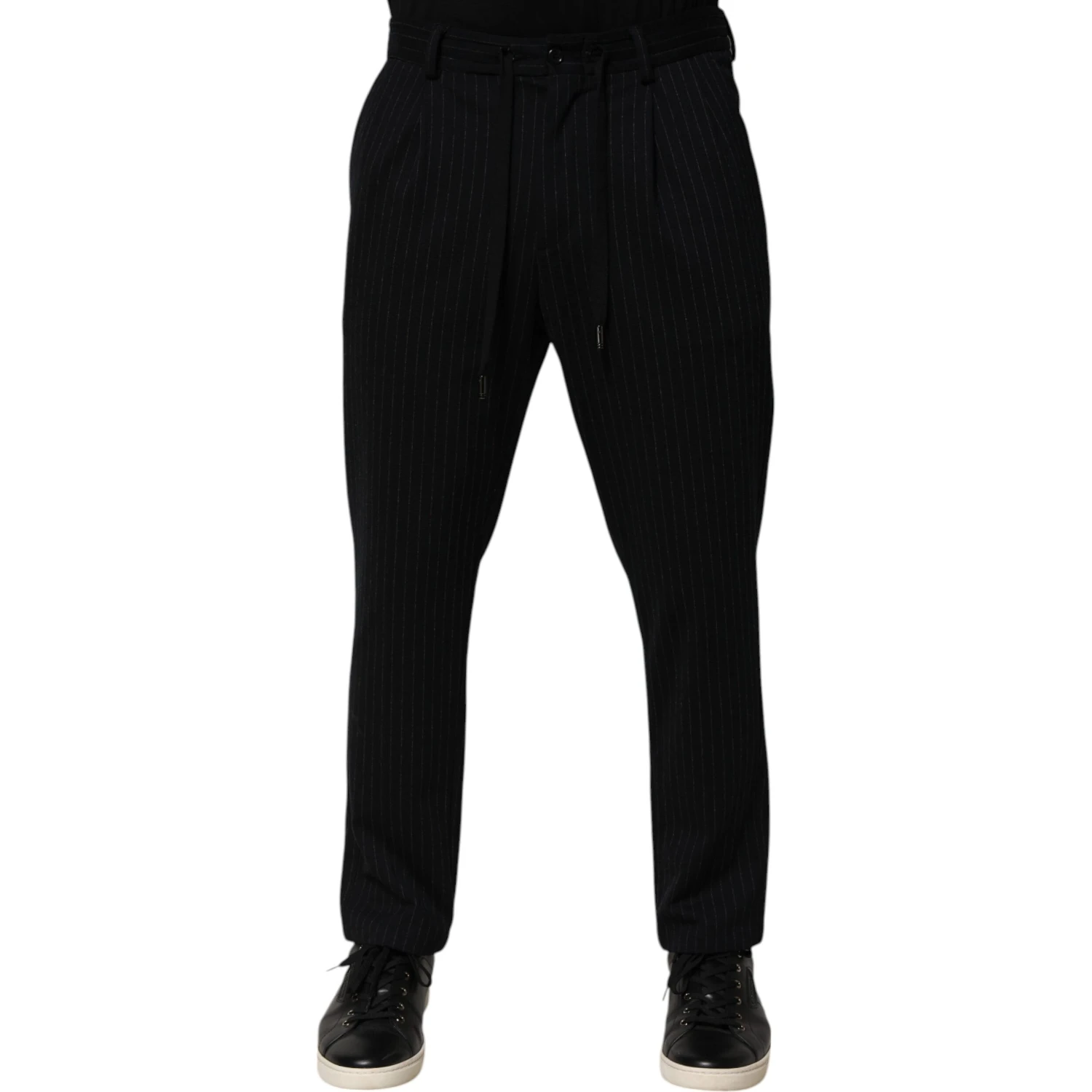 Black Stripes Viscose Skinny Dress Men Pants