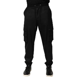 Solid Black Cargo Jogger Men Sweatpants Pants