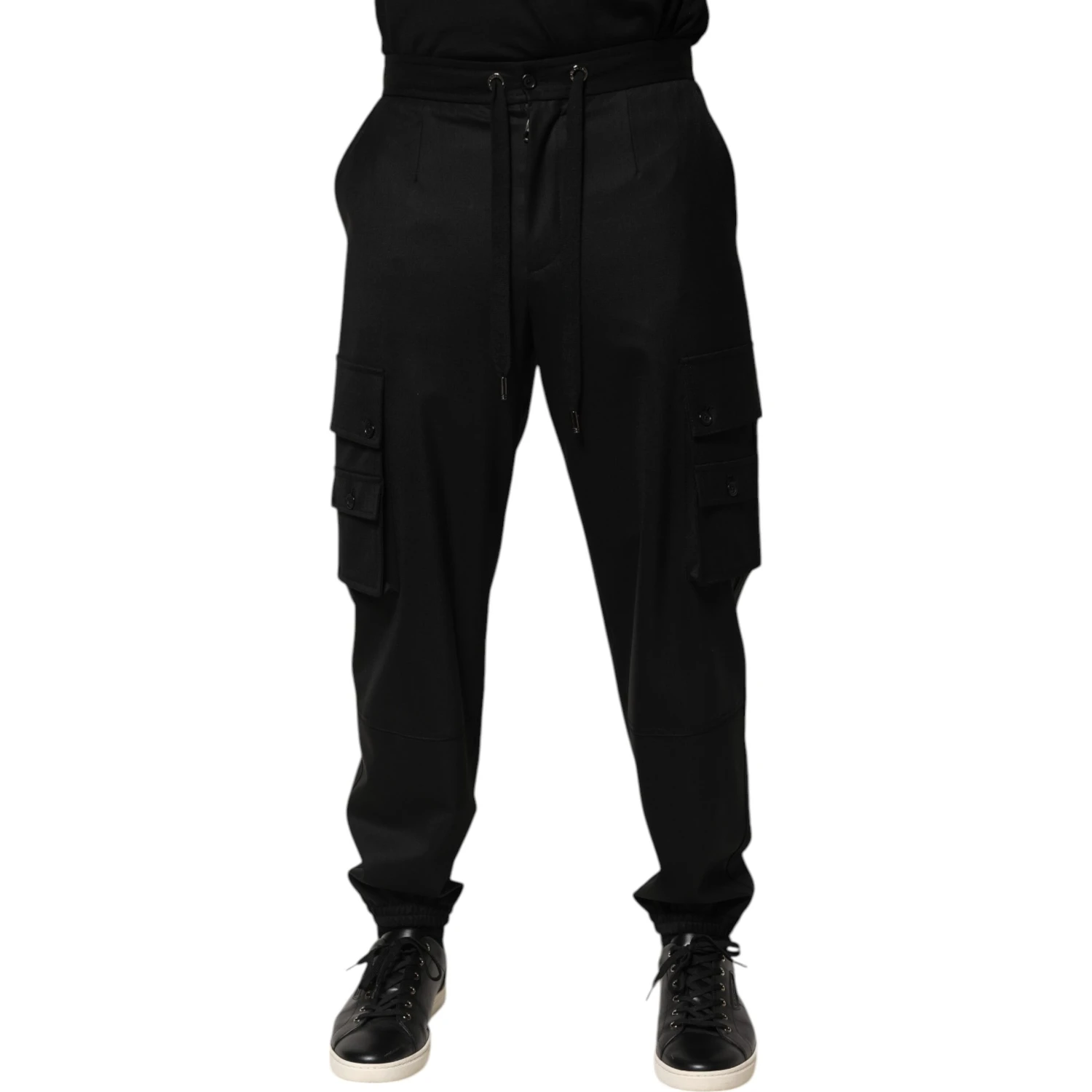 Solid Black Cargo Jogger Men Sweatpants Pants