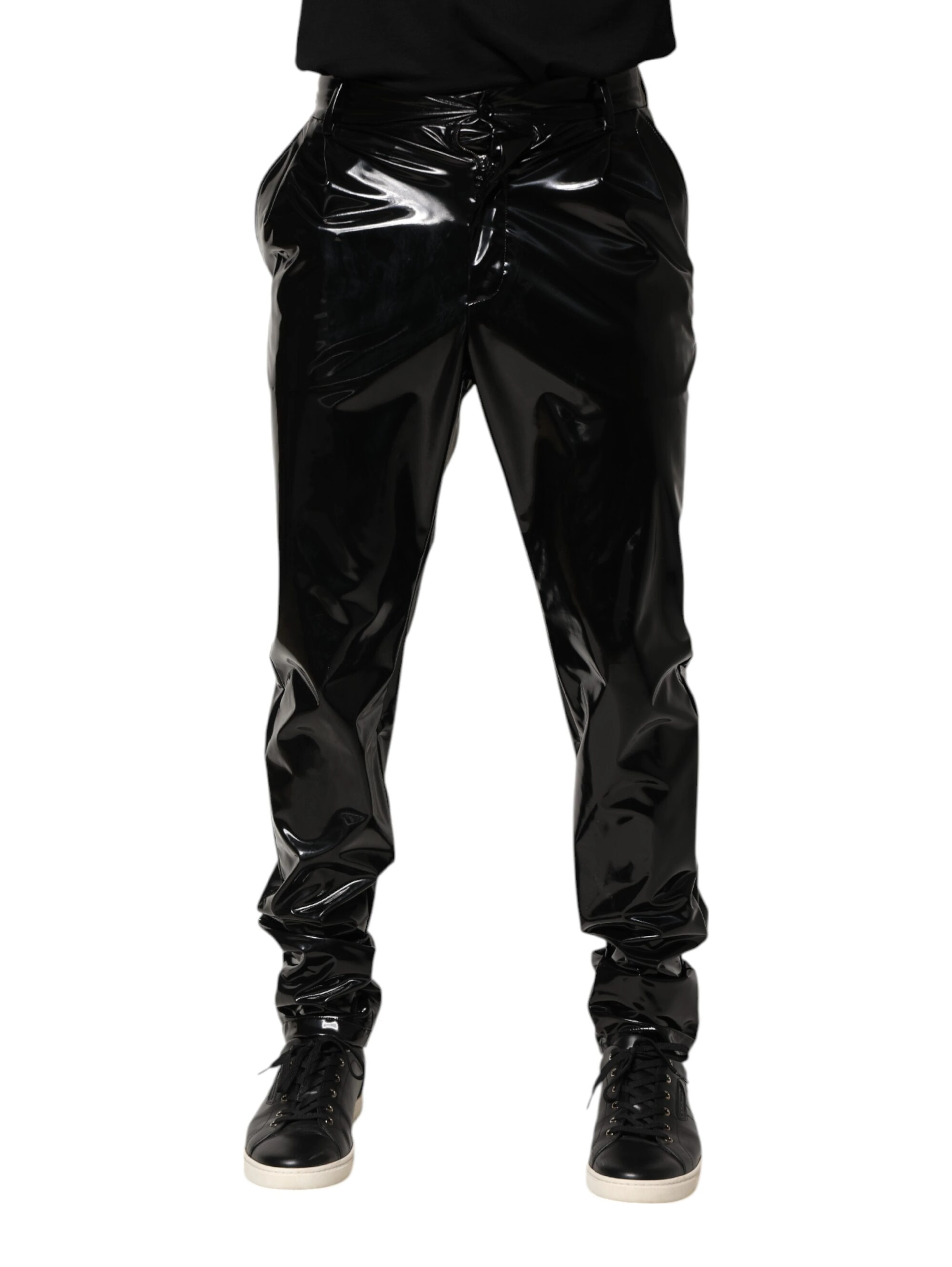 Black Polyester Mid Waist Men Trouser Pants