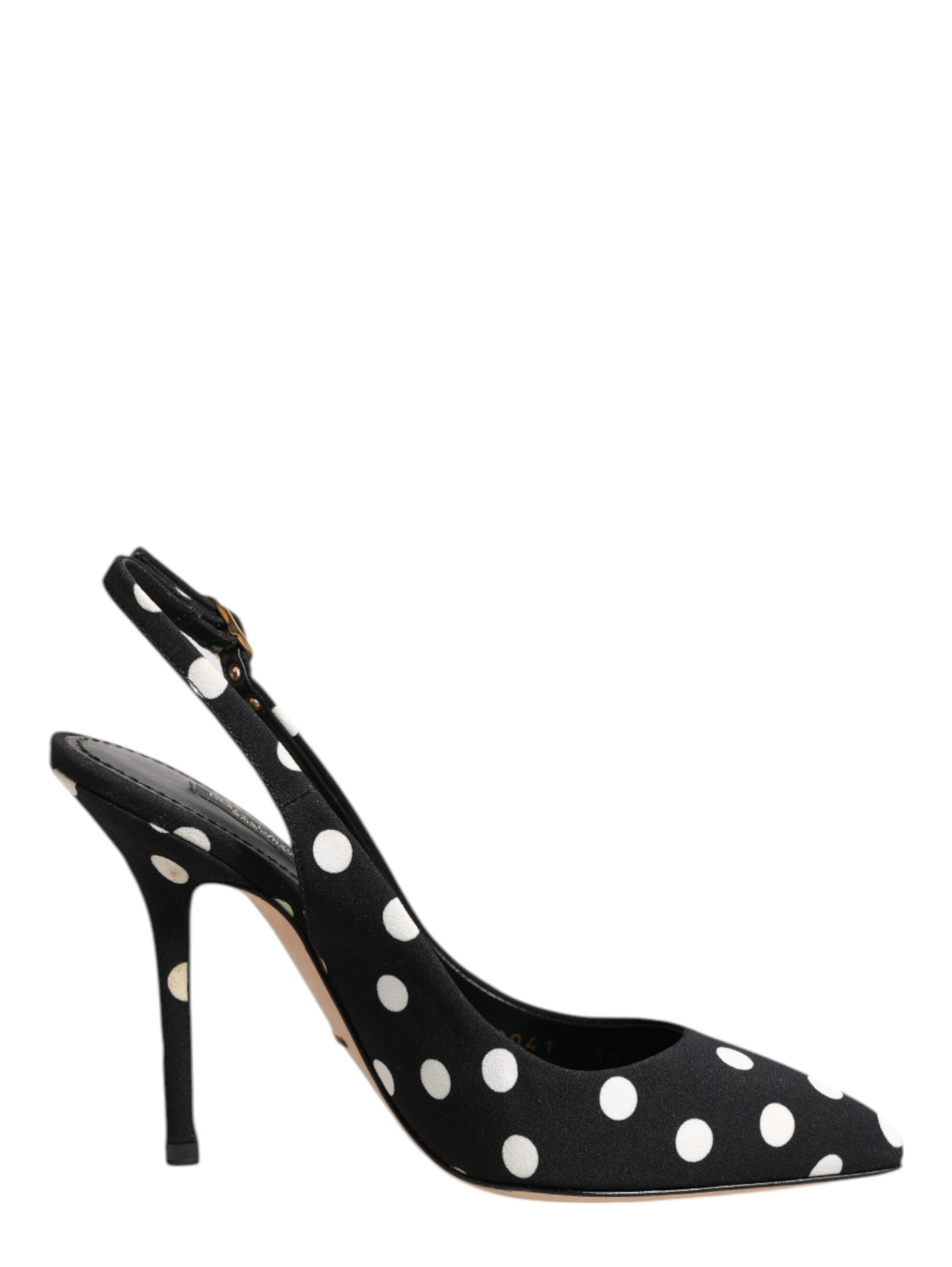 Black White Dotted Stiletto Slingback Shoes