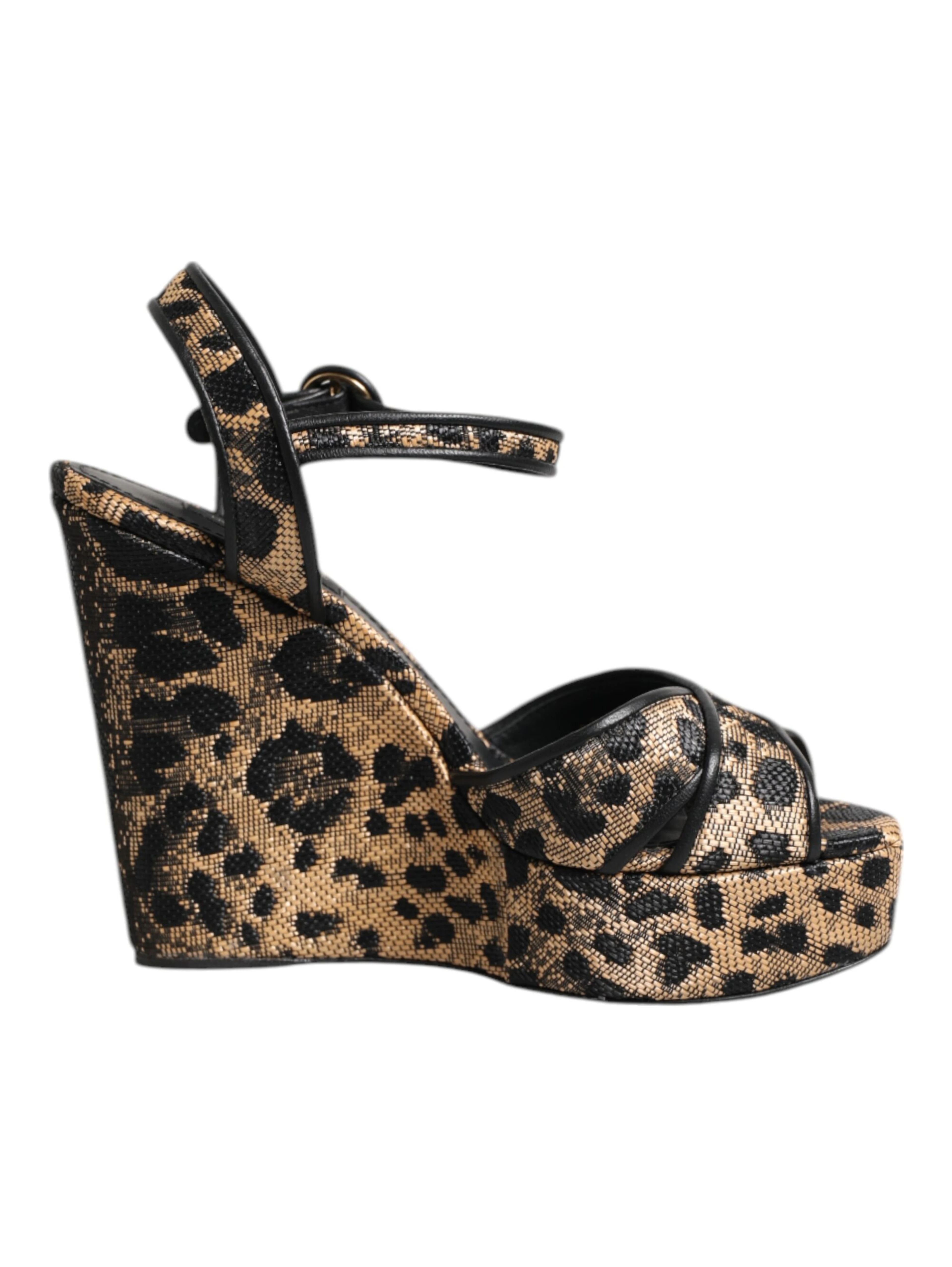 Brown Leopard Wedges Ankle Strap Sandals Shoes