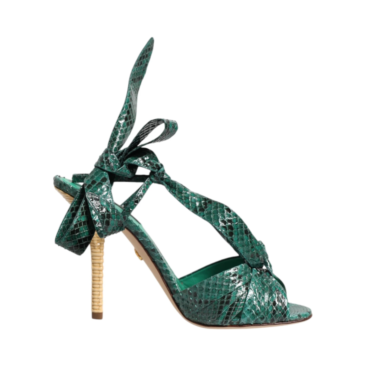 Green Python Leather Heels Sandals Shoes