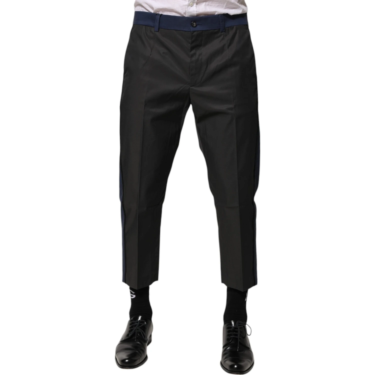 Gray Blue Cotton 3/4 Chinos Crop Trouser Pants