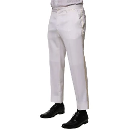 White Polyester Tapered Formal Trouser Pants