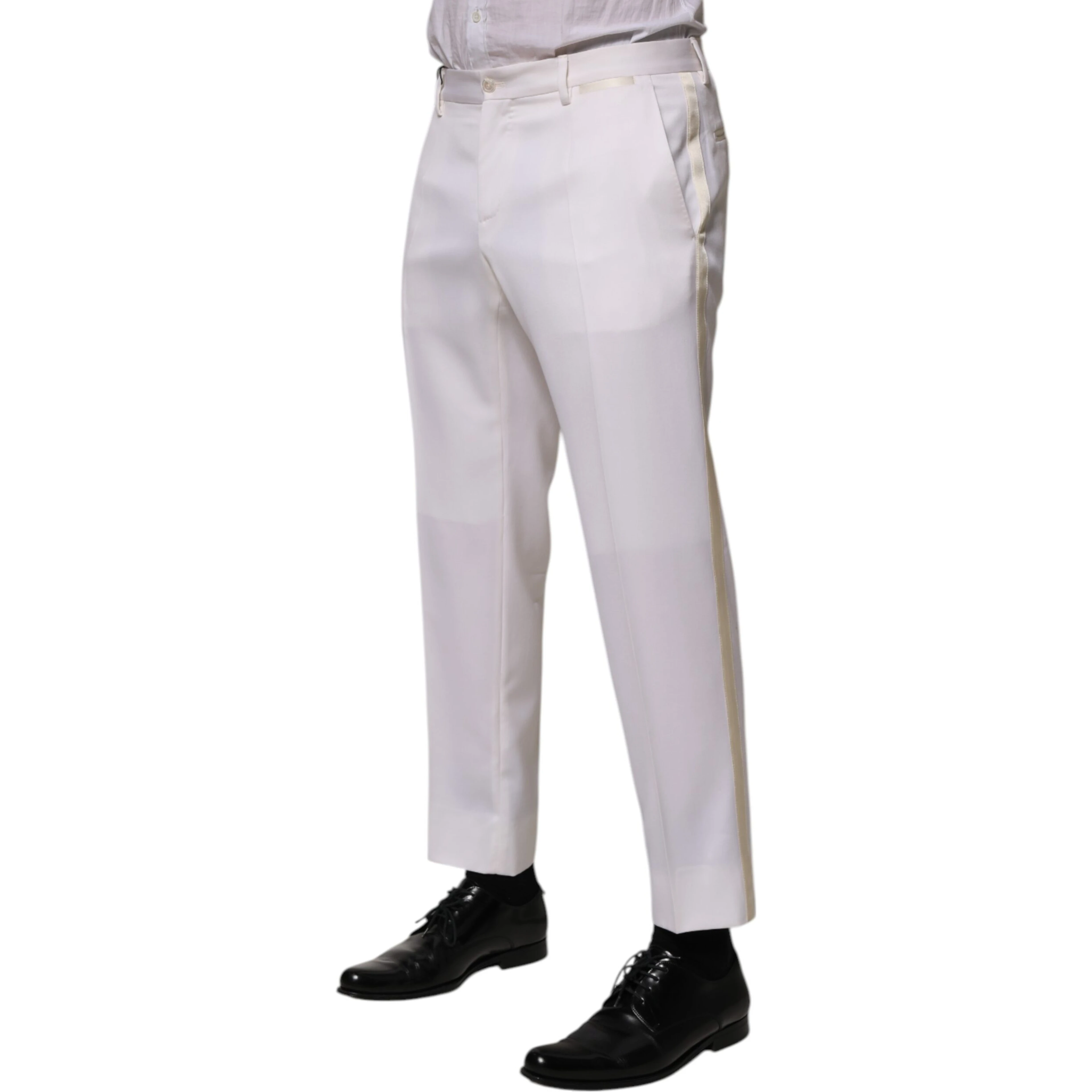 White Polyester Tapered Formal Trouser Pants