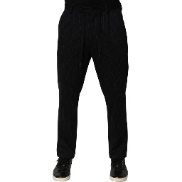 Black Stripes Viscose Skinny Dress Men Pants