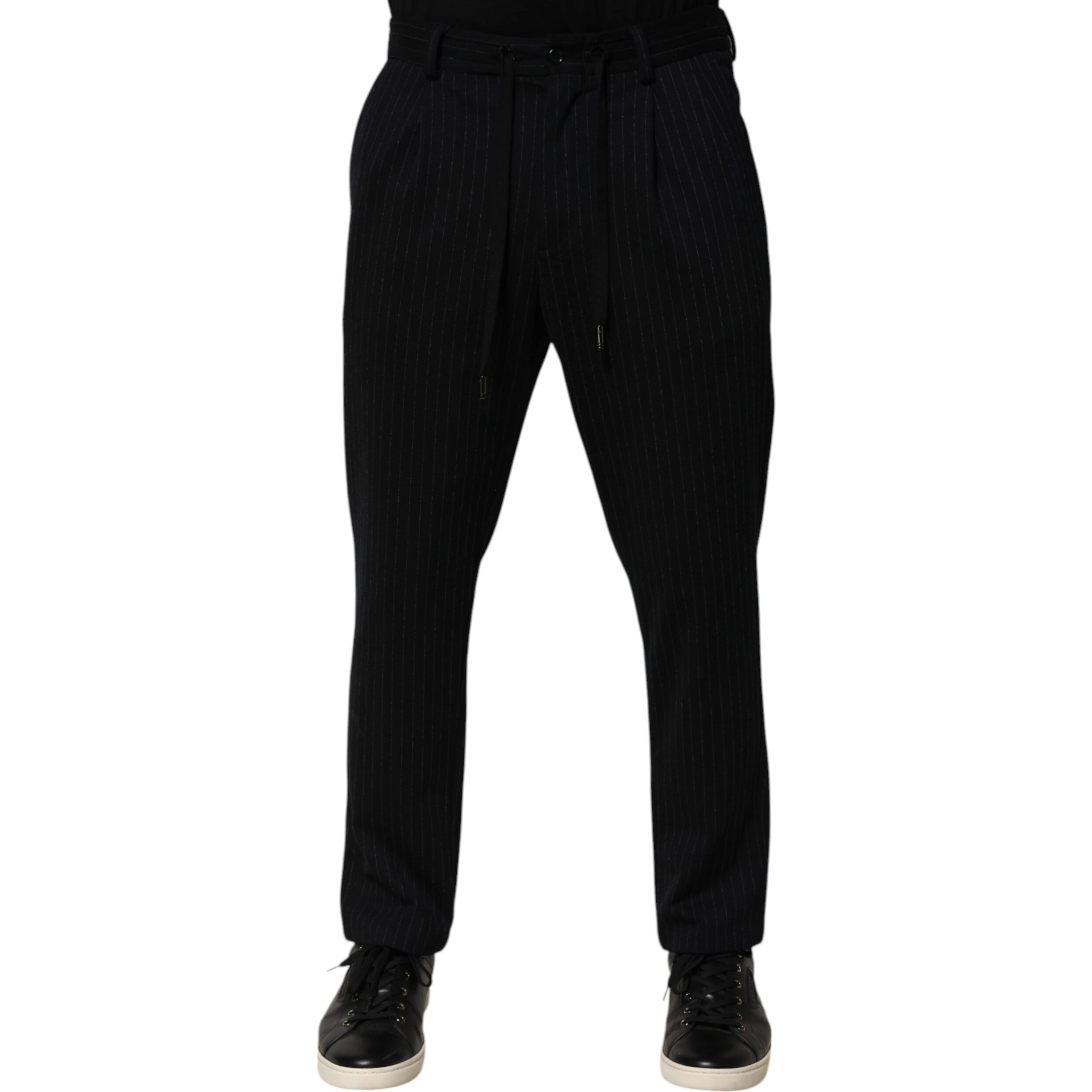 Black Stripes Viscose Skinny Dress Men Pants