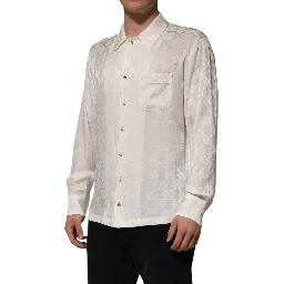White Silk DG Logo Print Long Sleeves Shirt