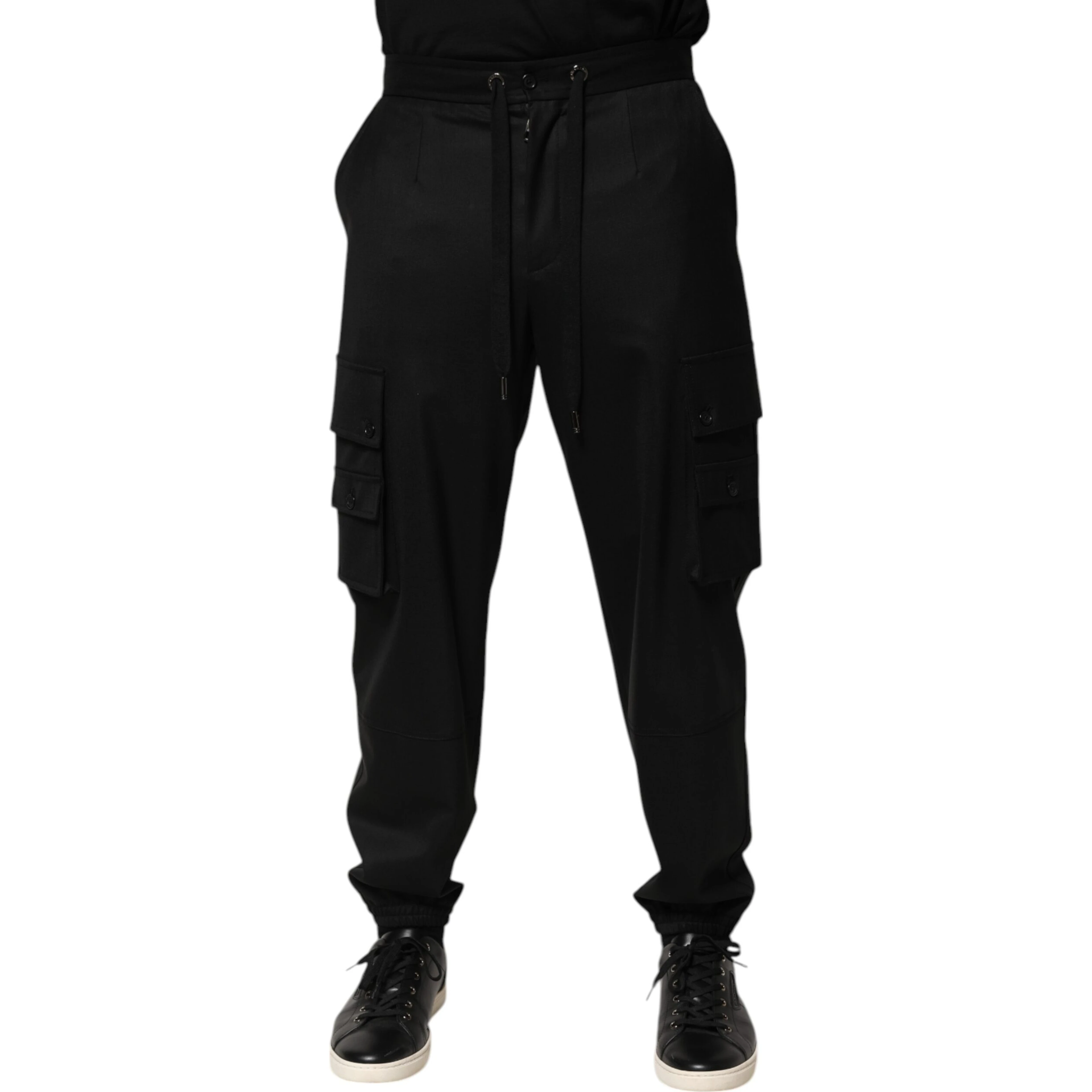 Solid Black Cargo Jogger Men Sweatpants Pants