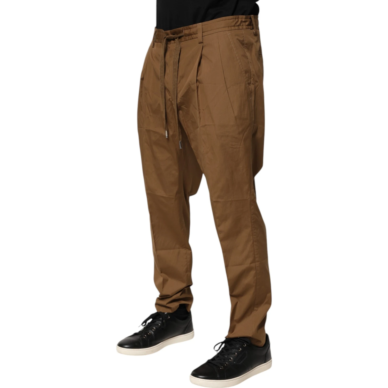 Brown Cotton Chino Mid Waist Men Jogger Pants