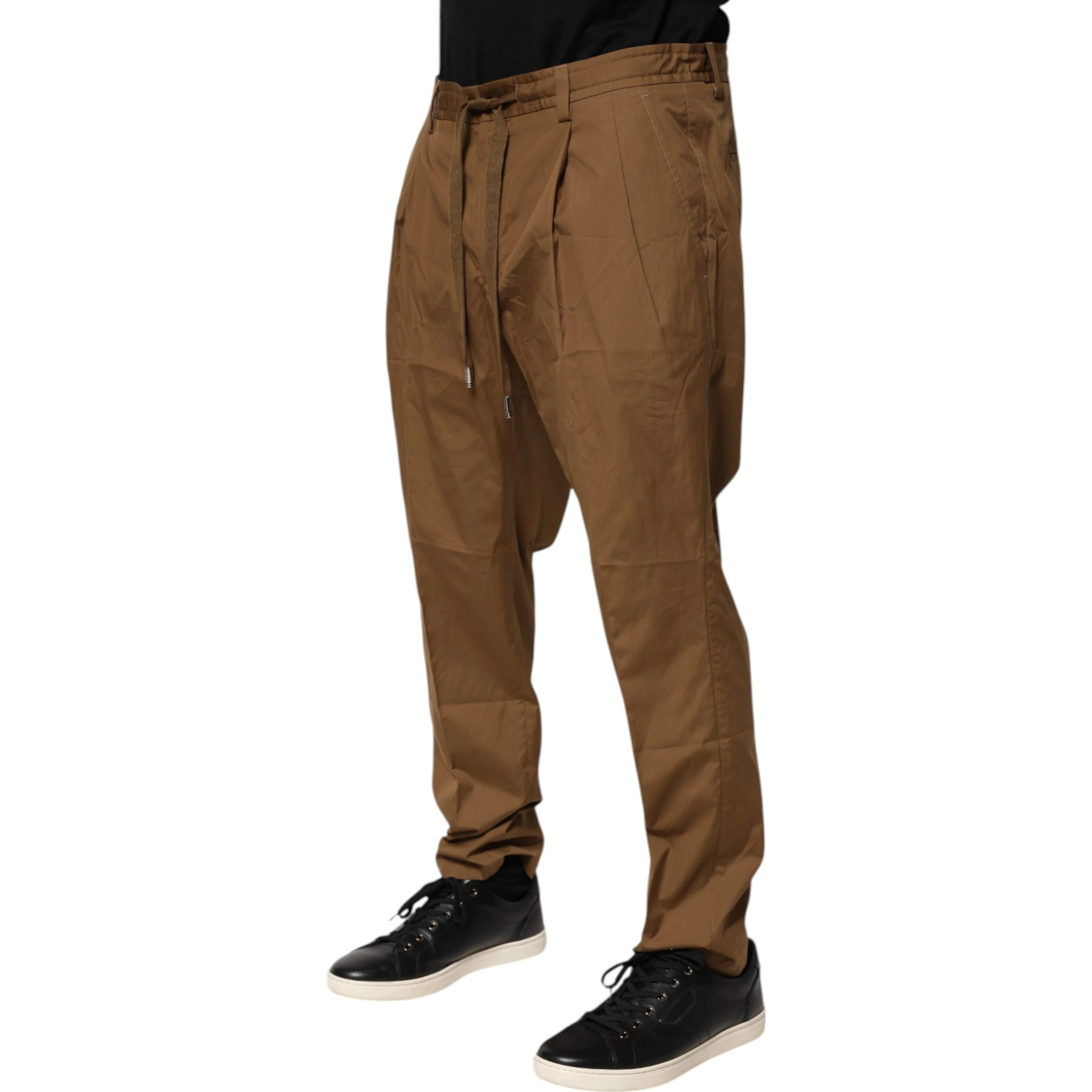 Brown Cotton Chino Mid Waist Men Jogger Pants