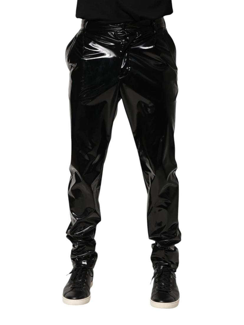 Black Polyester Mid Waist Men Trouser Pants