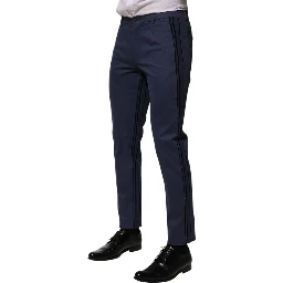 Blue Cotton Tapered Men Formal Trousers Pants