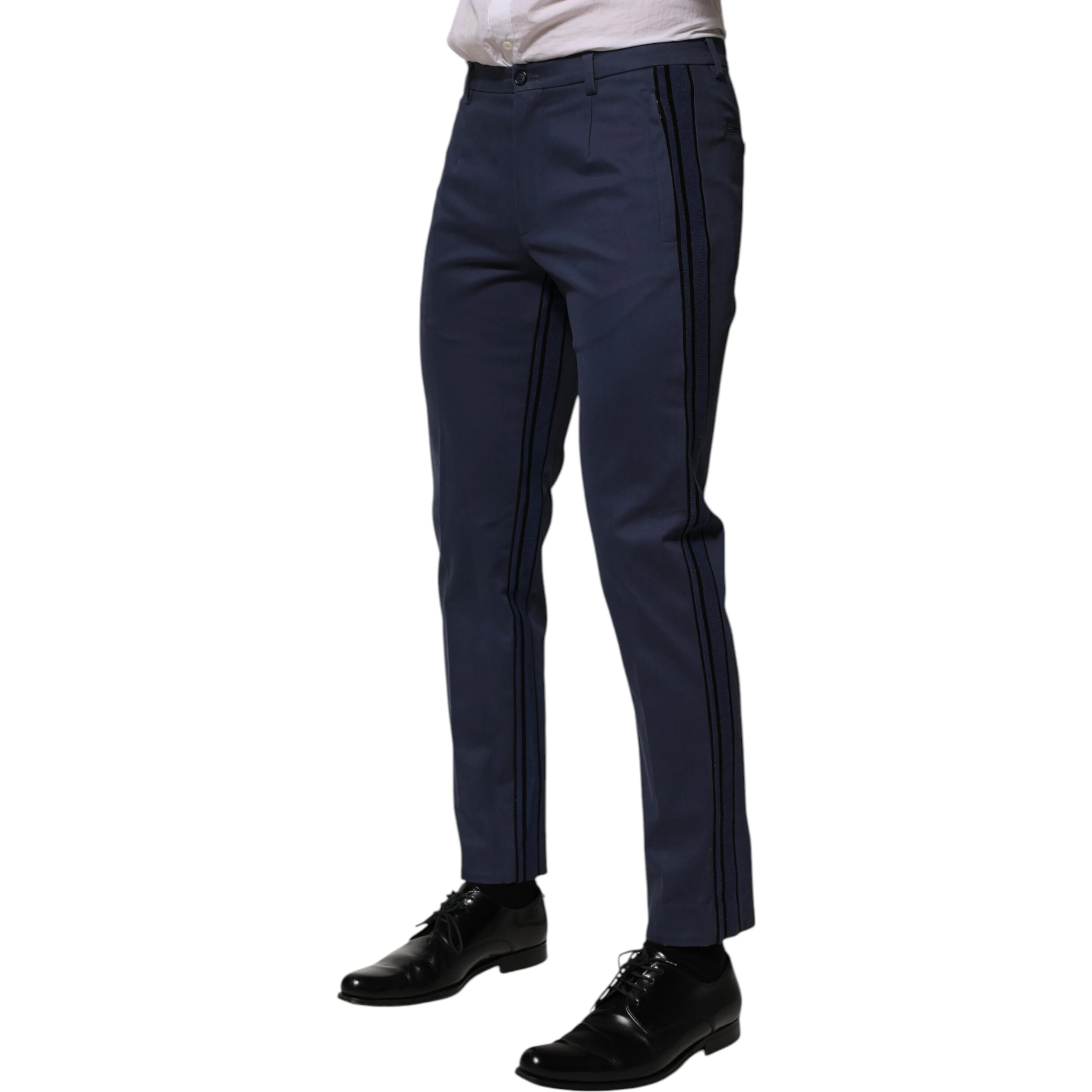 Blue Cotton Tapered Men Formal Trousers Pants