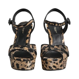 Brown Leopard Wedges Ankle Strap Sandals Shoes