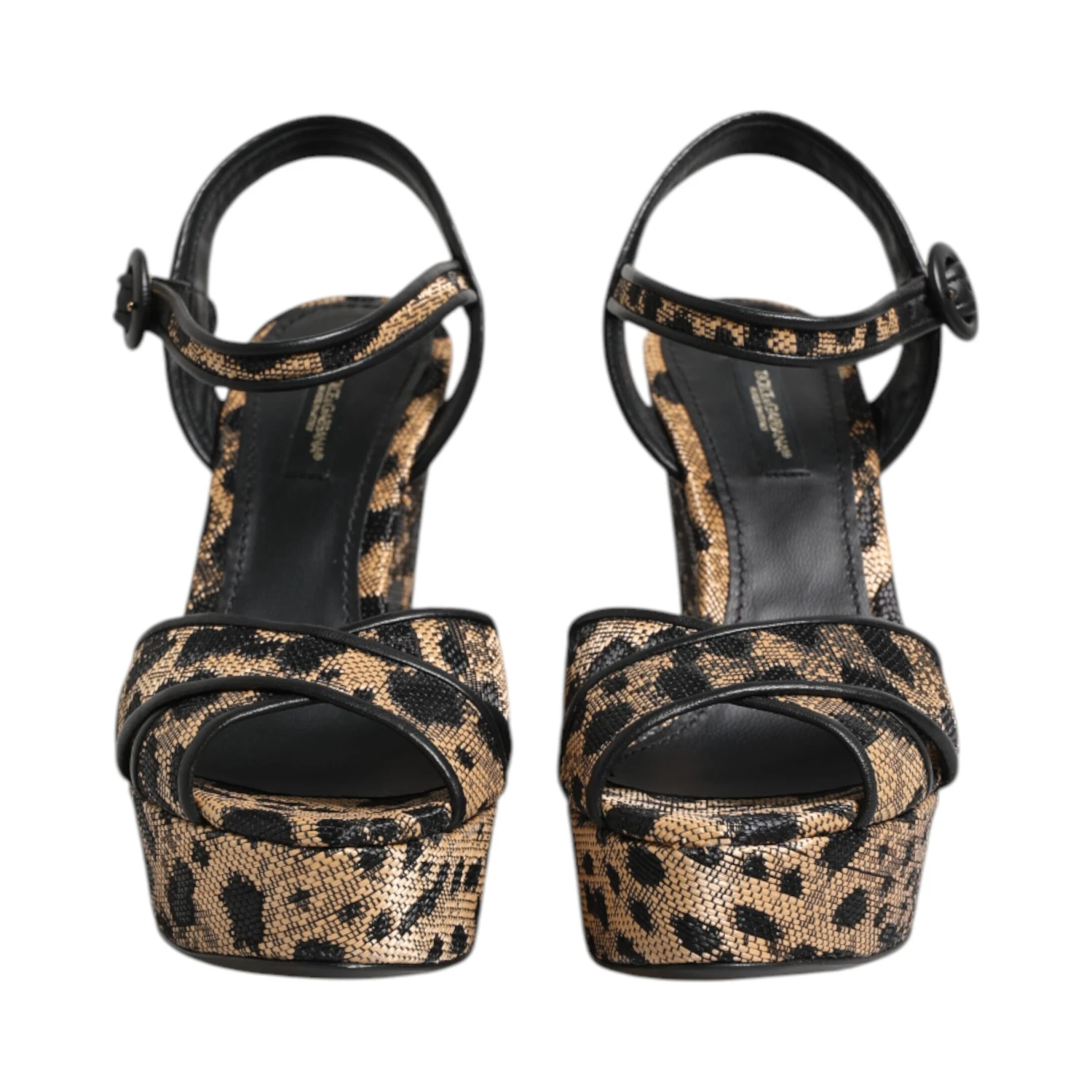 Brown Leopard Wedges Ankle Strap Sandals Shoes