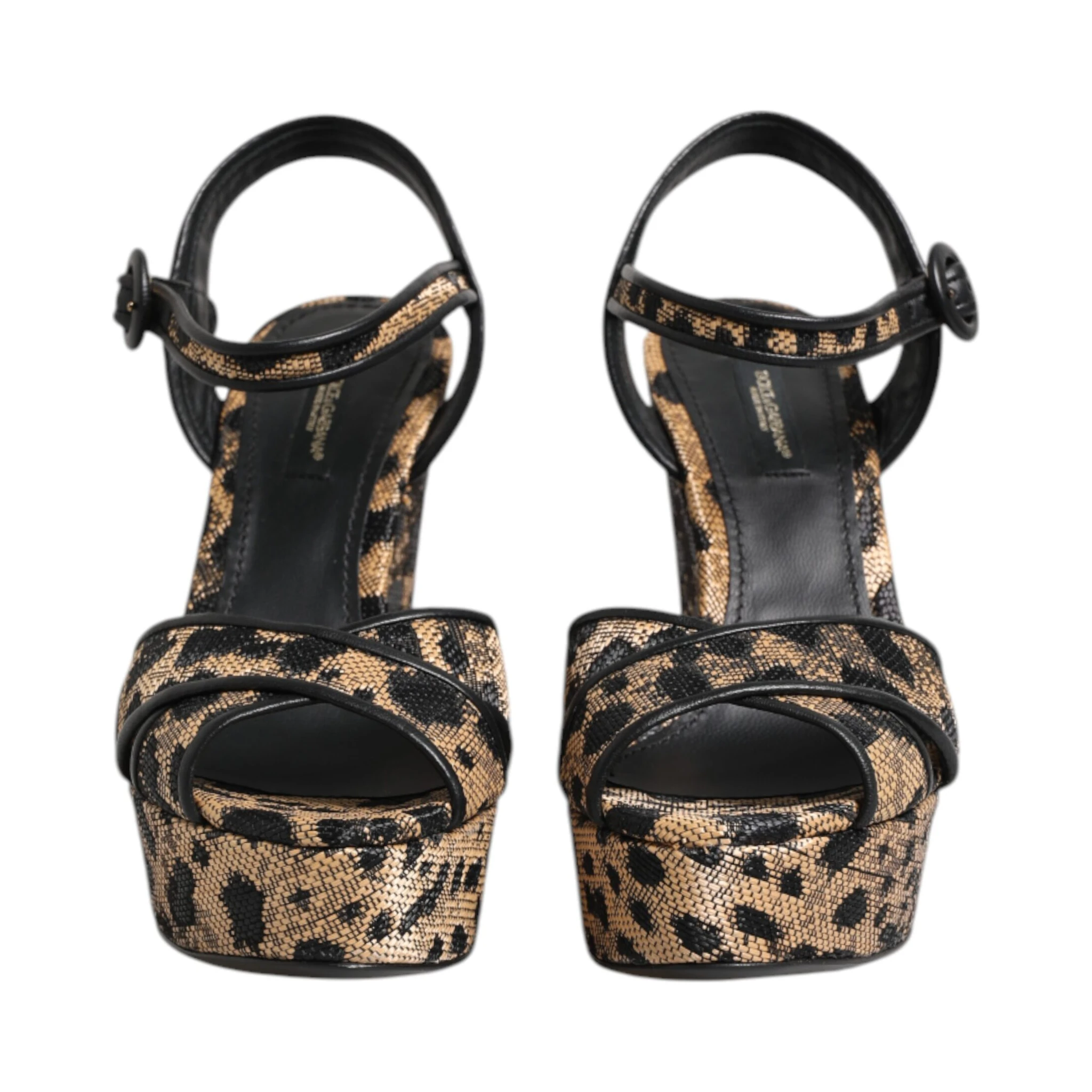 Brown Leopard Wedges Ankle Strap Sandals Shoes