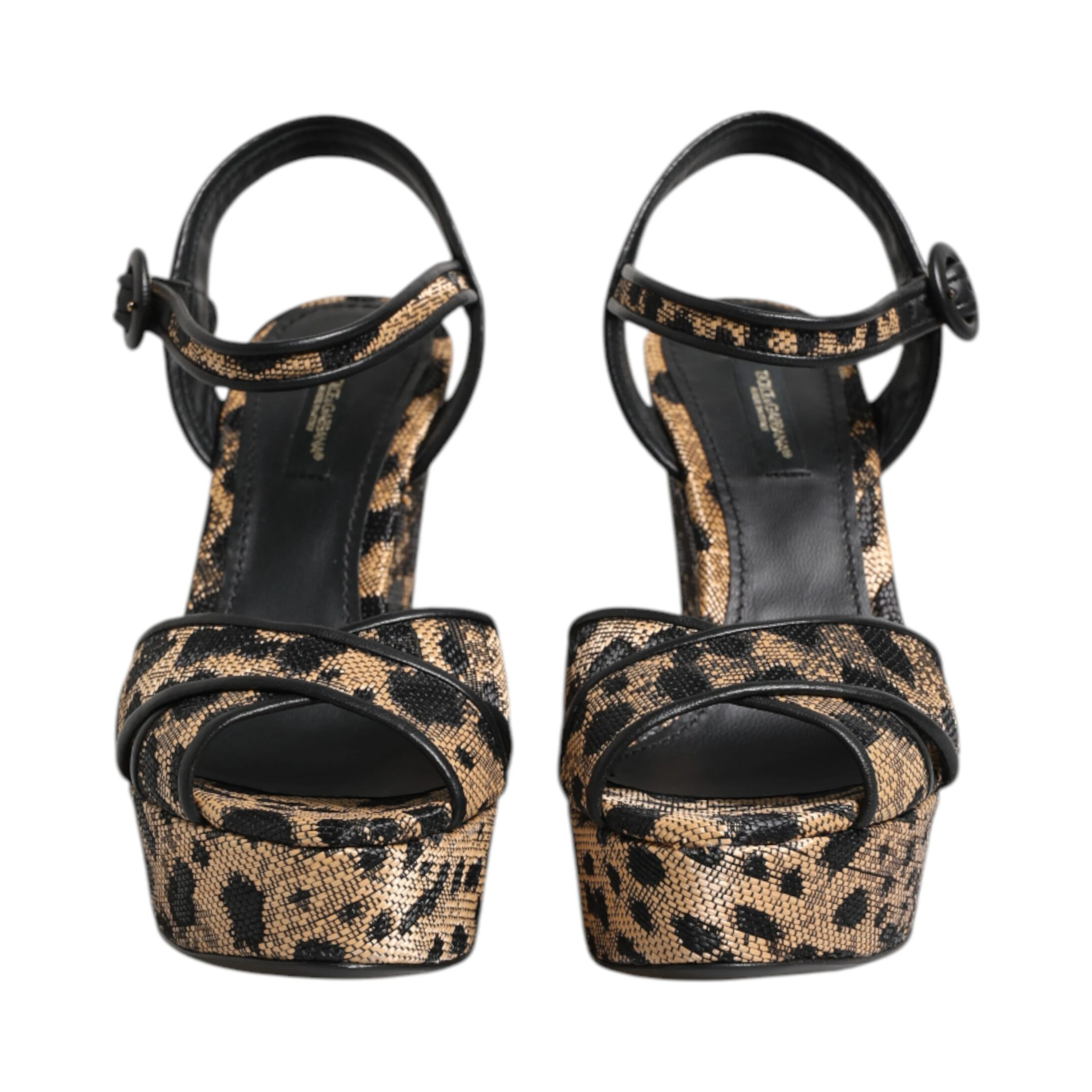 Brown Leopard Wedges Ankle Strap Sandals Shoes
