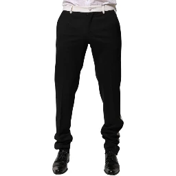 Black White Stripe Wool Men Trouser Pants