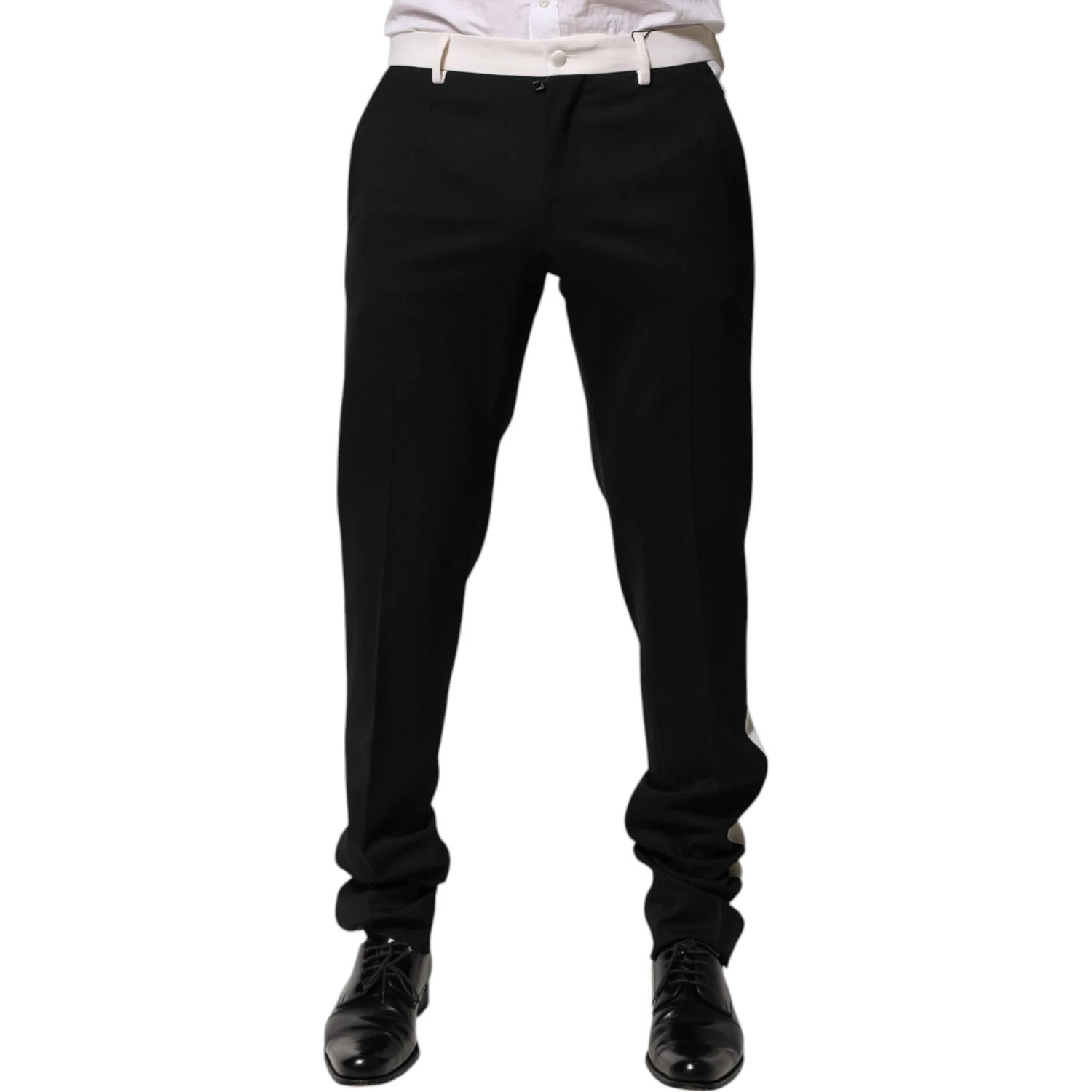 Black White Stripe Wool Men Trouser Pants