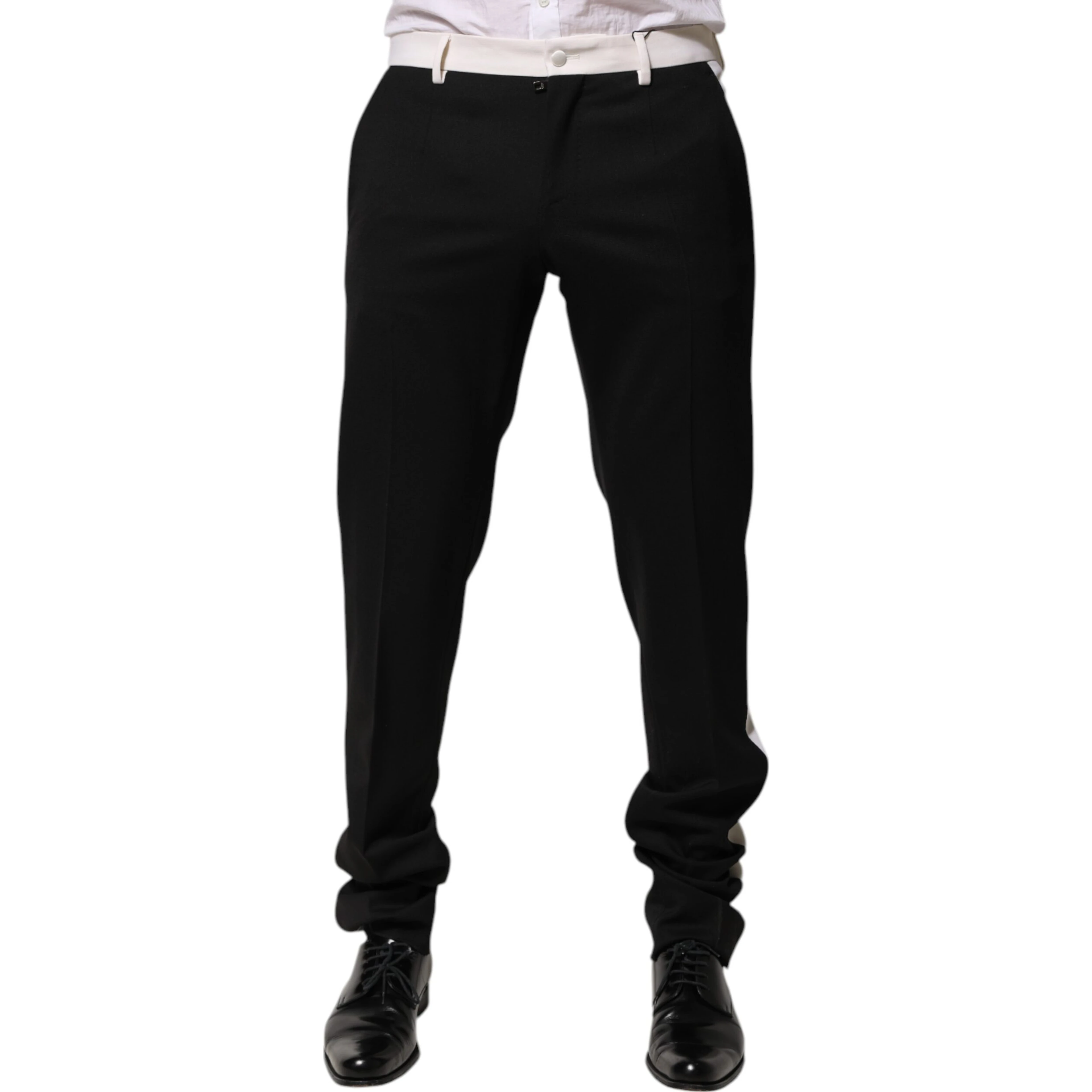 Black White Stripe Wool Men Trouser Pants