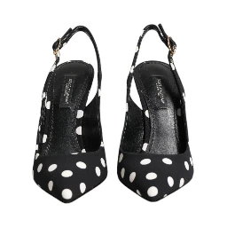 Black White Dotted Stiletto Slingback Shoes