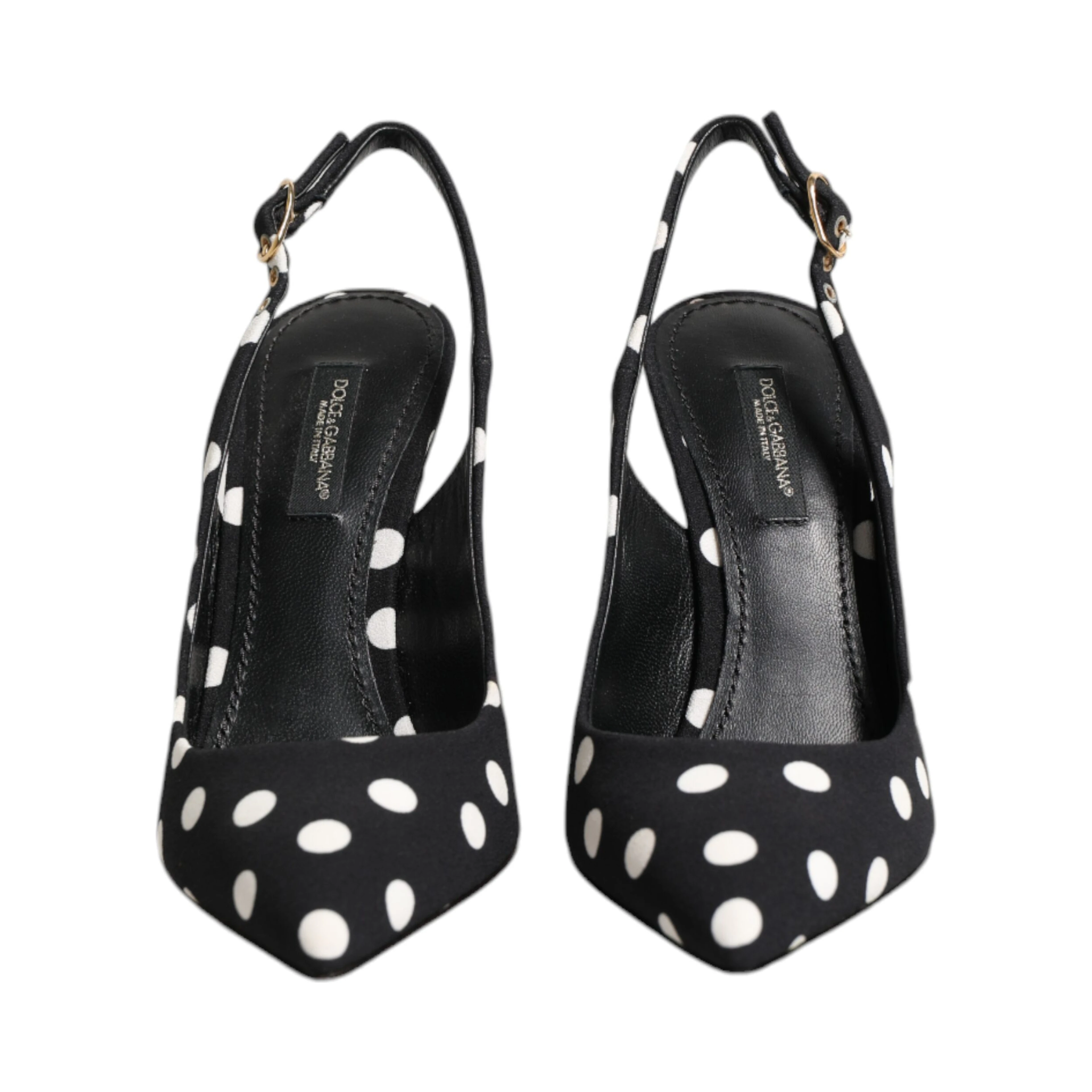 Black White Dotted Stiletto Slingback Shoes