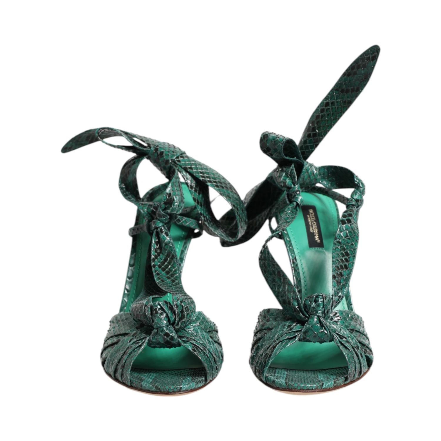 Green Python Leather Heels Sandals Shoes