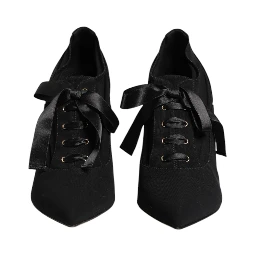 Black Lace Up Stiletto Heels Pumps Shoes