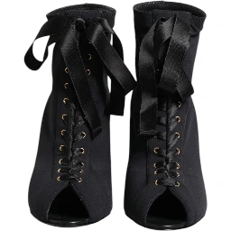 Black Stiletto Heels Lace Up Boots Shoes