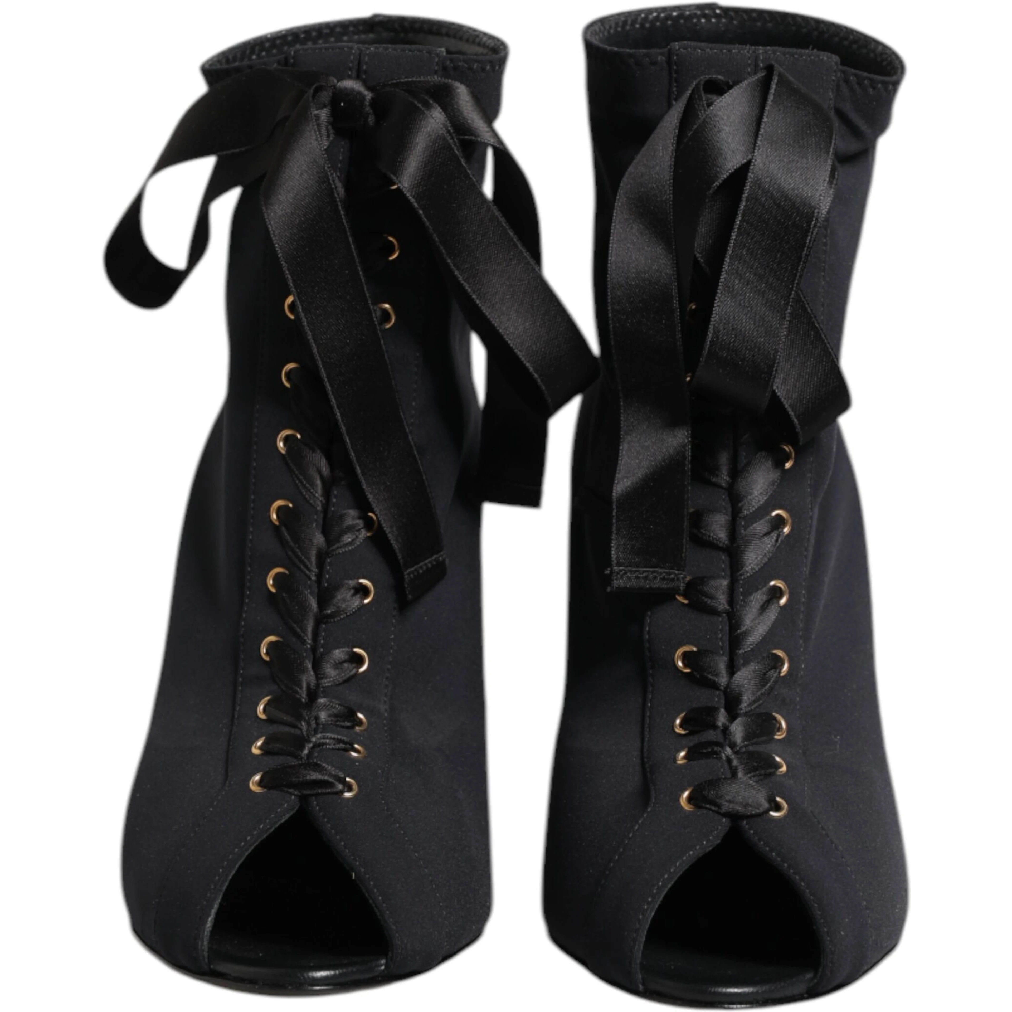 Black Stiletto Heels Lace Up Boots Shoes