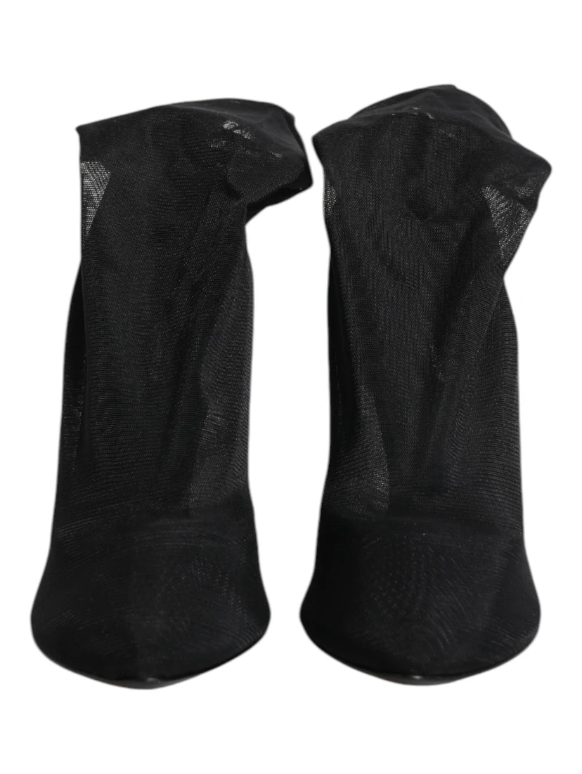 Black Silk Stretch Mesh Sock Boots Shoes