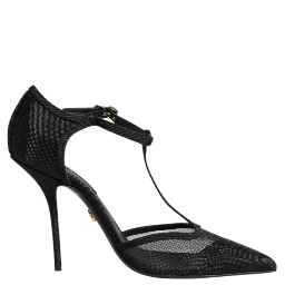 Black Mesh T-strap Stiletto High Heels Shoes