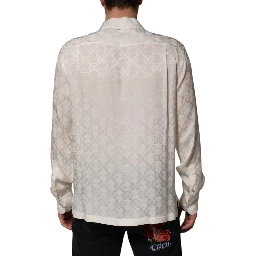 White Silk DG Logo Print Long Sleeves Shirt